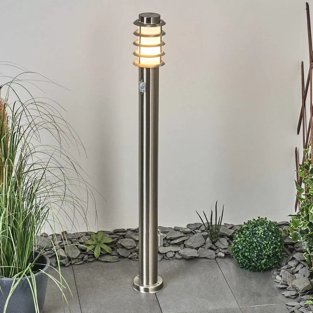 hofstein Borne Lumineuse Tunes Nickel Mat, 1 Lumiere, Detecteur De Mouvement