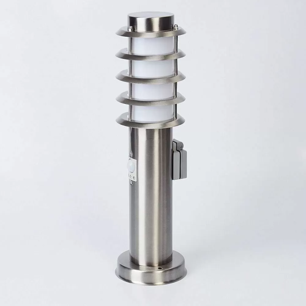 hofstein Borne Lumineuse Tunes Nickel Mat, 1 Lumiere, Detecteur De Mouvement