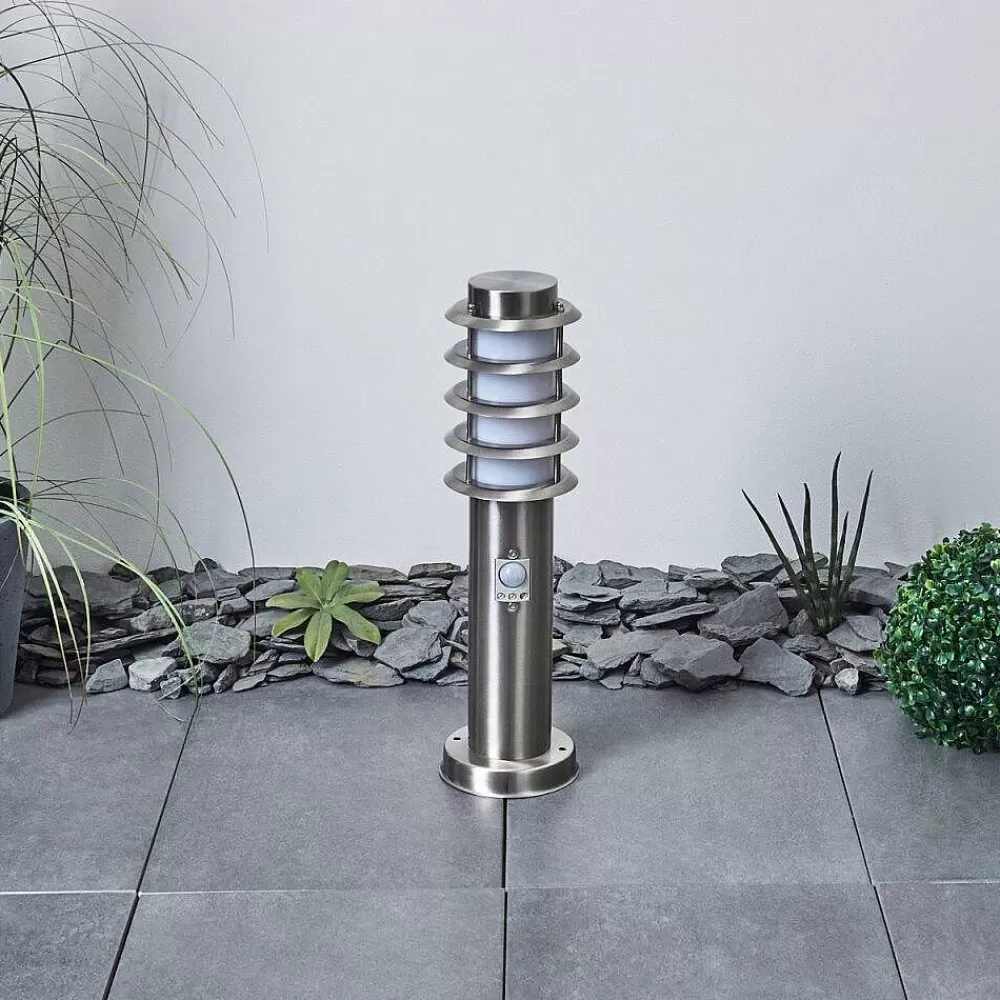 hofstein Borne Lumineuse Tunes Nickel Mat, 1 Lumiere, Detecteur De Mouvement