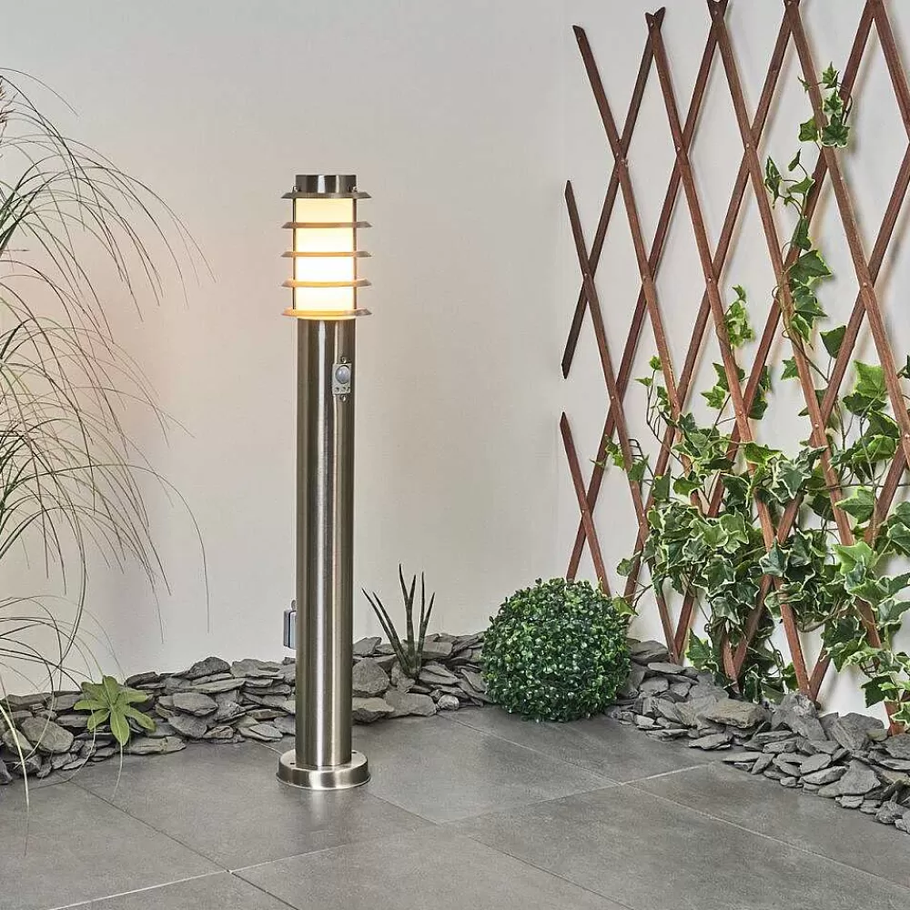 hofstein Borne Lumineuse Tunes Nickel Mat, 1 Lumiere, Detecteur De Mouvement