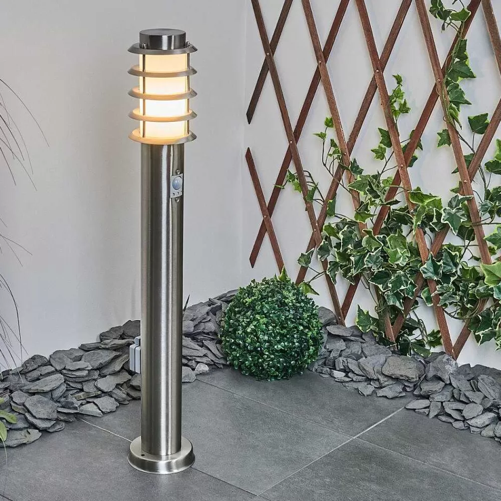 hofstein Borne Lumineuse Tunes Nickel Mat, 1 Lumiere, Detecteur De Mouvement