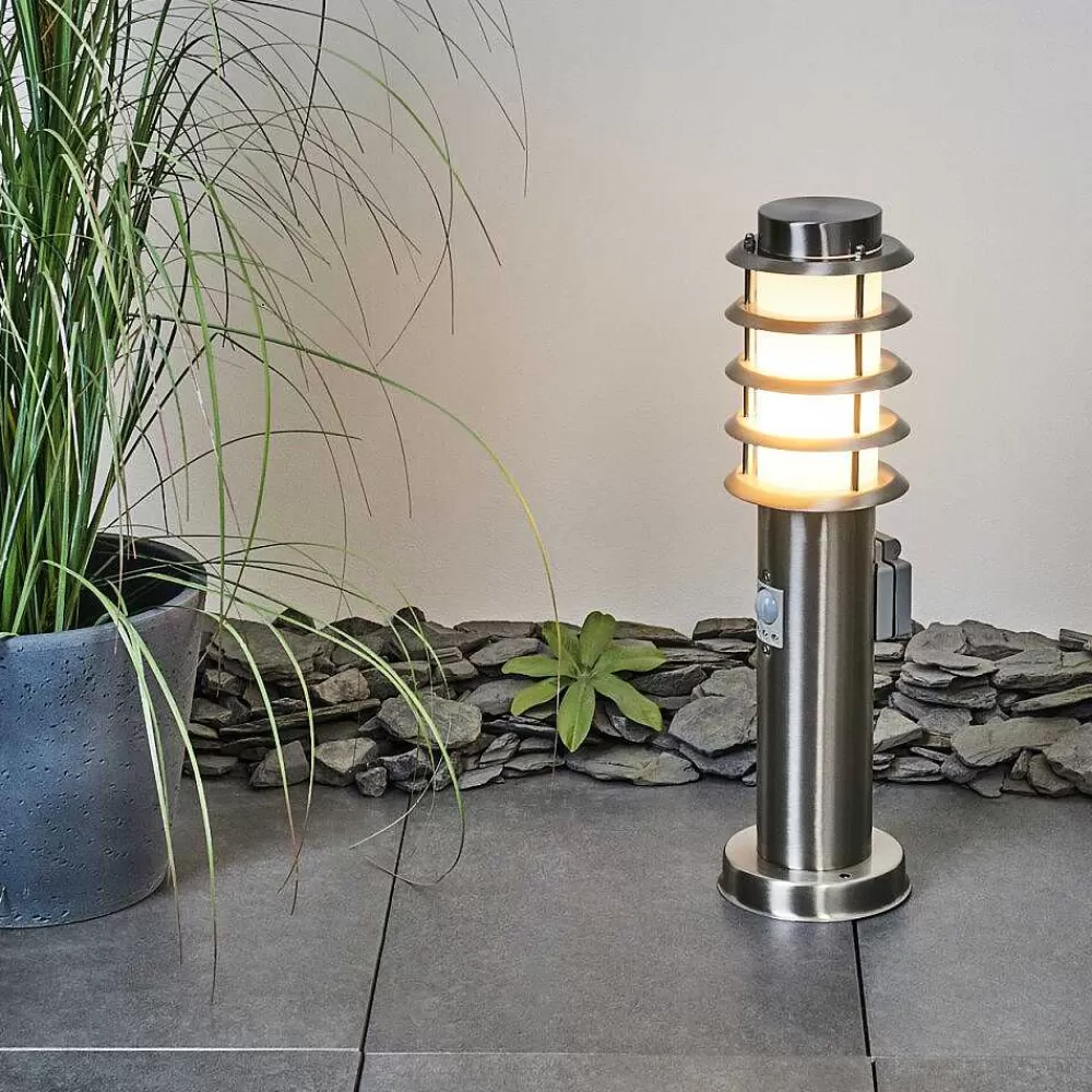 hofstein Borne Lumineuse Tunes Nickel Mat, 1 Lumiere, Detecteur De Mouvement