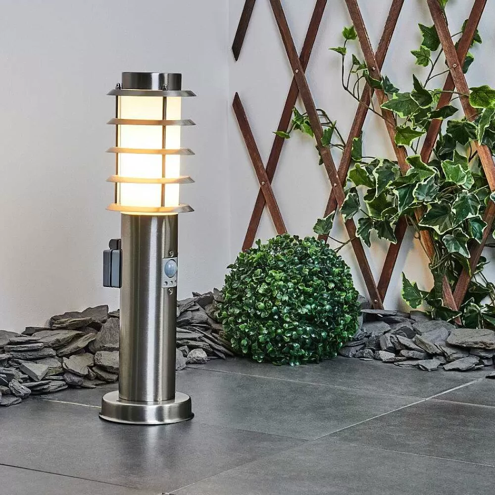 hofstein Borne Lumineuse Tunes Nickel Mat, 1 Lumiere, Detecteur De Mouvement
