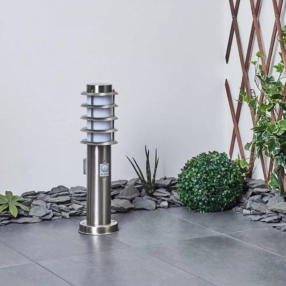 hofstein Borne Lumineuse Tunes Nickel Mat, 1 Lumiere, Detecteur De Mouvement
