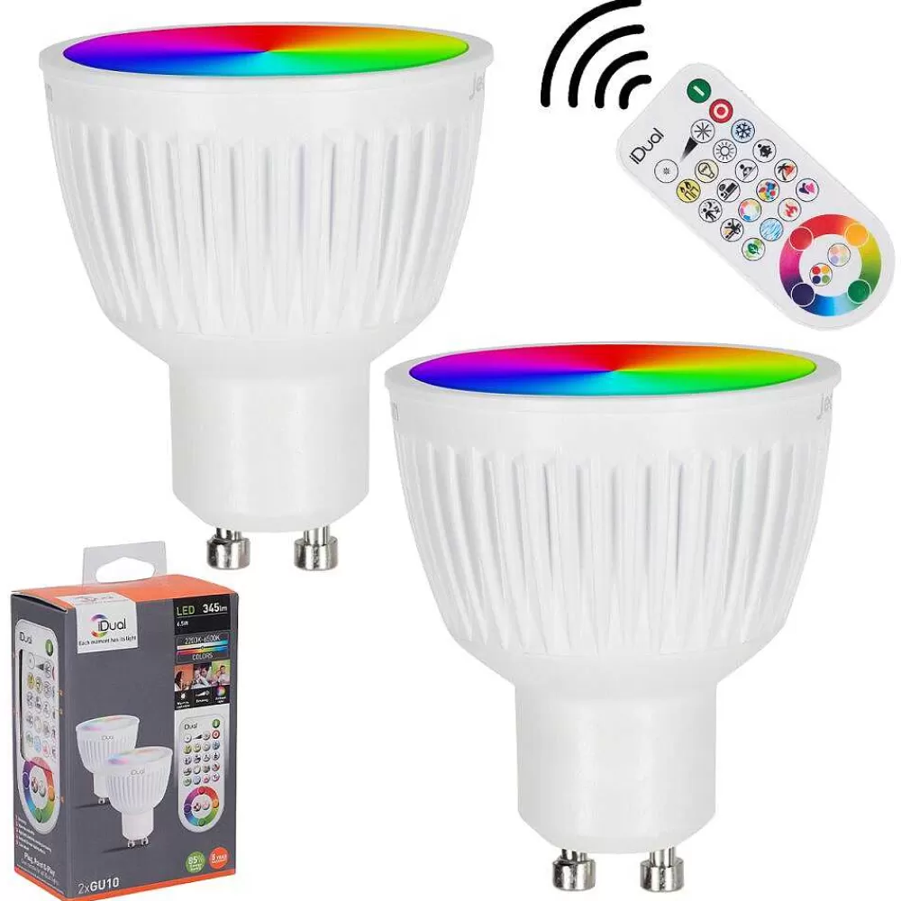 hofstein Candal Gu10 Led Rgb 6,5 Watt 2200-6500 Kelvin 345 Lumen Lot De 2 Avec Telecommande