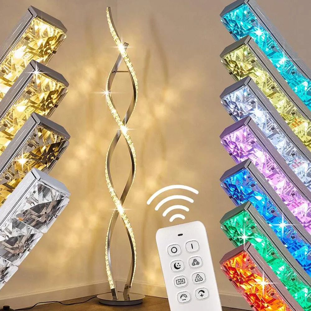 hofstein Lampadaire Assuan Led Chrome, 1 Lumiere, Telecommandes, Changeur De Couleurs