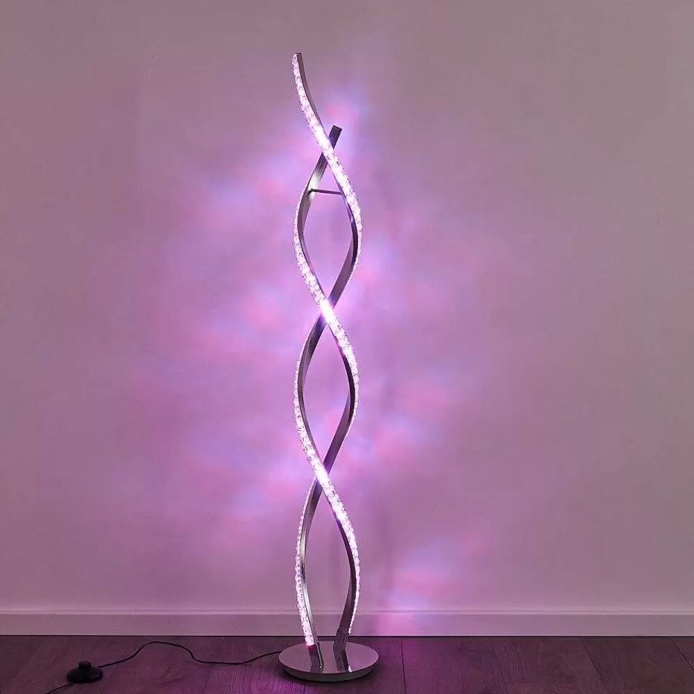 hofstein Lampadaire Assuan Led Chrome, 1 Lumiere, Telecommandes, Changeur De Couleurs