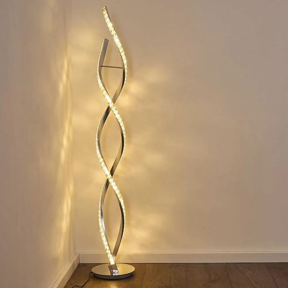 hofstein Lampadaire Assuan Led Chrome, 1 Lumiere, Telecommandes, Changeur De Couleurs