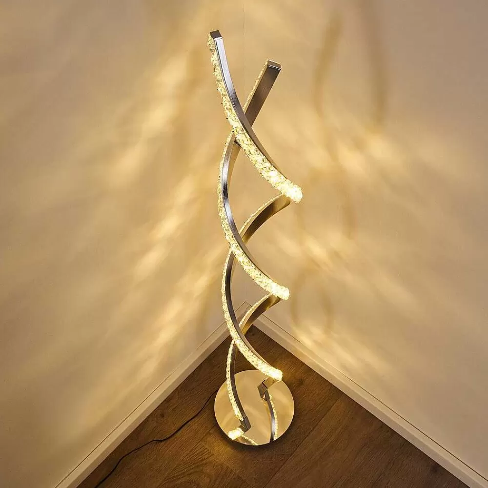 hofstein Lampadaire Assuan Led Chrome, 1 Lumiere, Telecommandes, Changeur De Couleurs