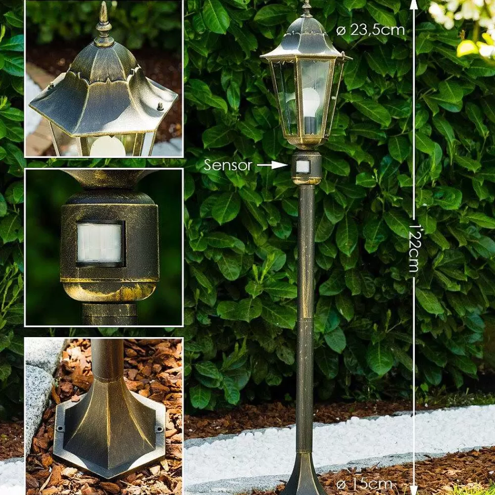 hofstein Lampadaire Exterieur Bristol Or, Laiton, 1 Lumiere, Detecteur De Mouvement