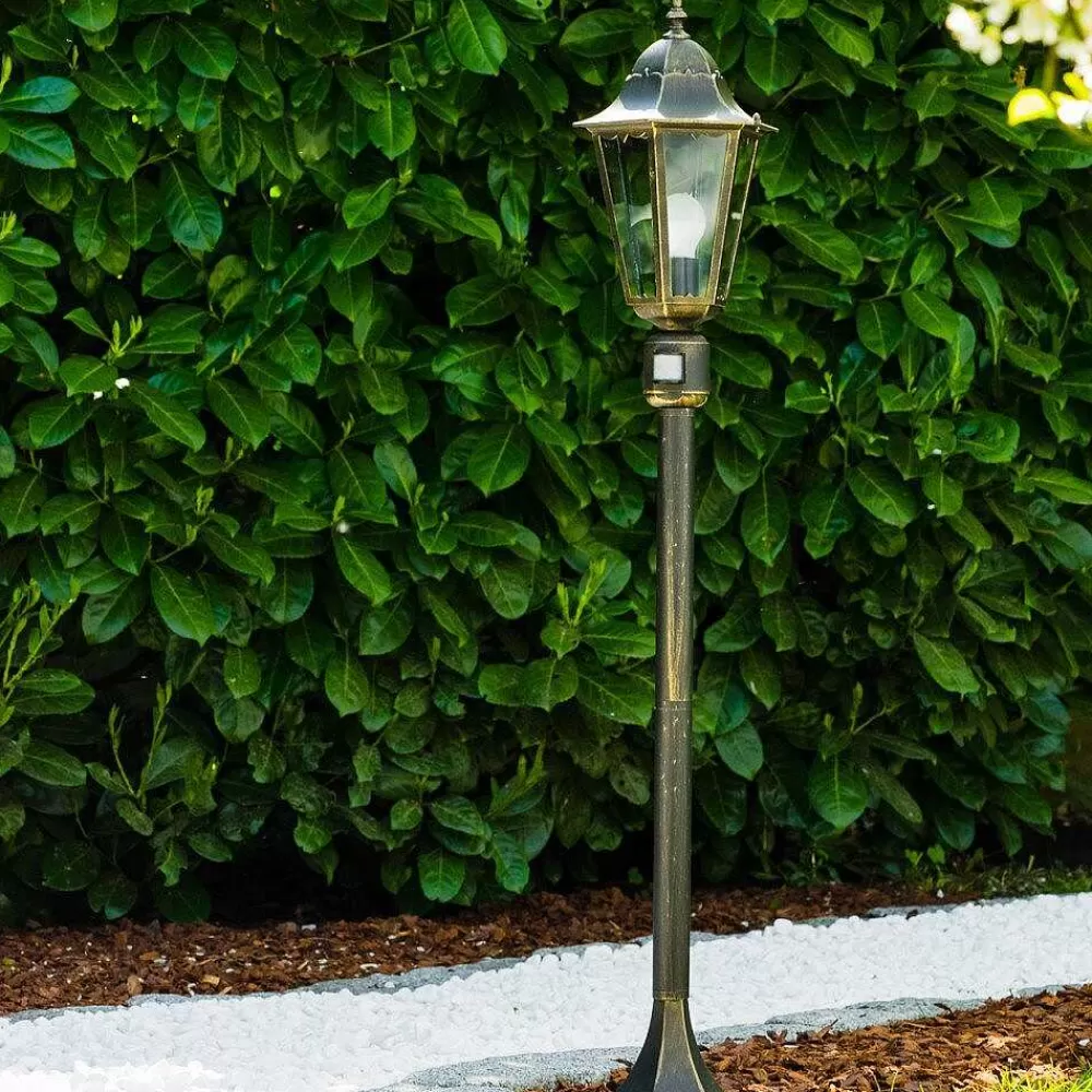 hofstein Lampadaire Exterieur Bristol Or, Laiton, 1 Lumiere, Detecteur De Mouvement