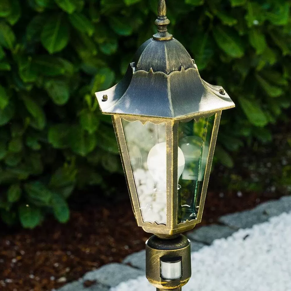 hofstein Lampadaire Exterieur Bristol Or, Laiton, 1 Lumiere, Detecteur De Mouvement
