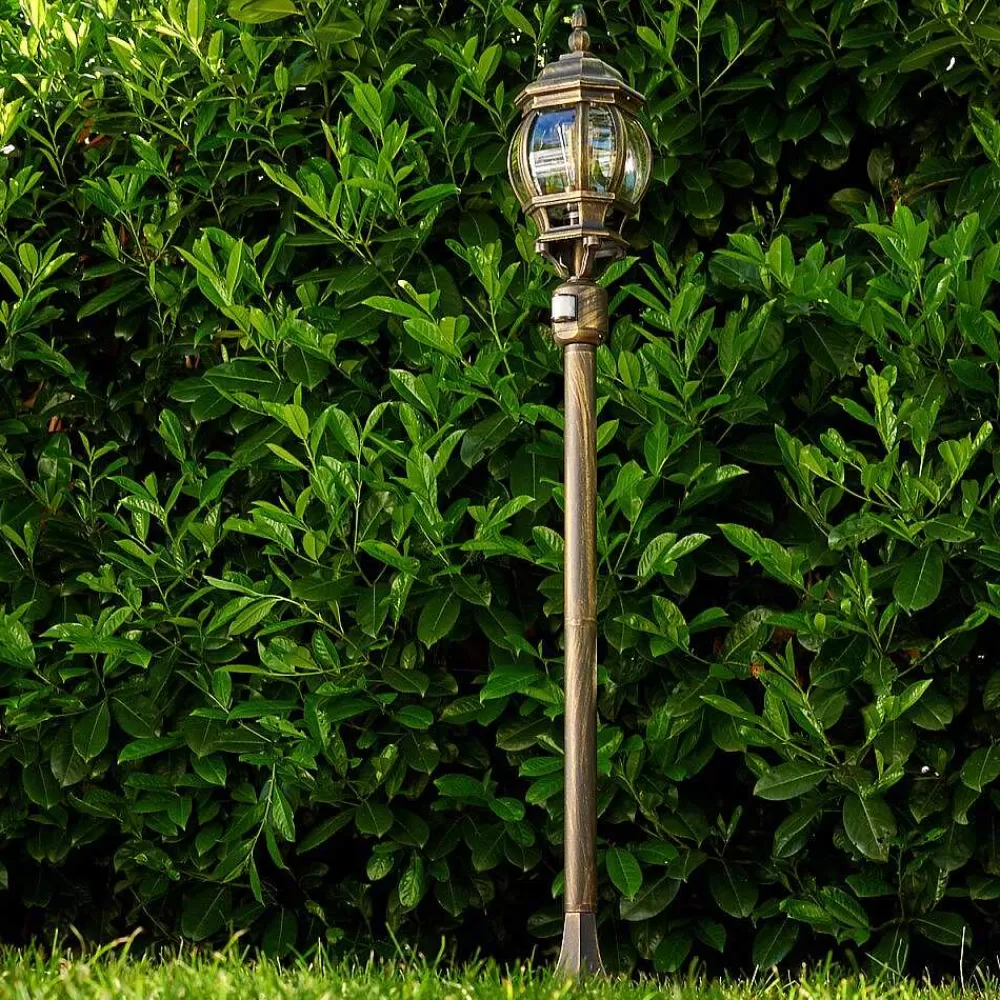 hofstein Lampadaire Exterieur Lentua Brun Dore, 1 Lumiere, Detecteur De Mouvement