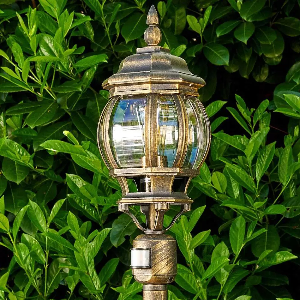 hofstein Lampadaire Exterieur Lentua Brun Dore, 1 Lumiere, Detecteur De Mouvement
