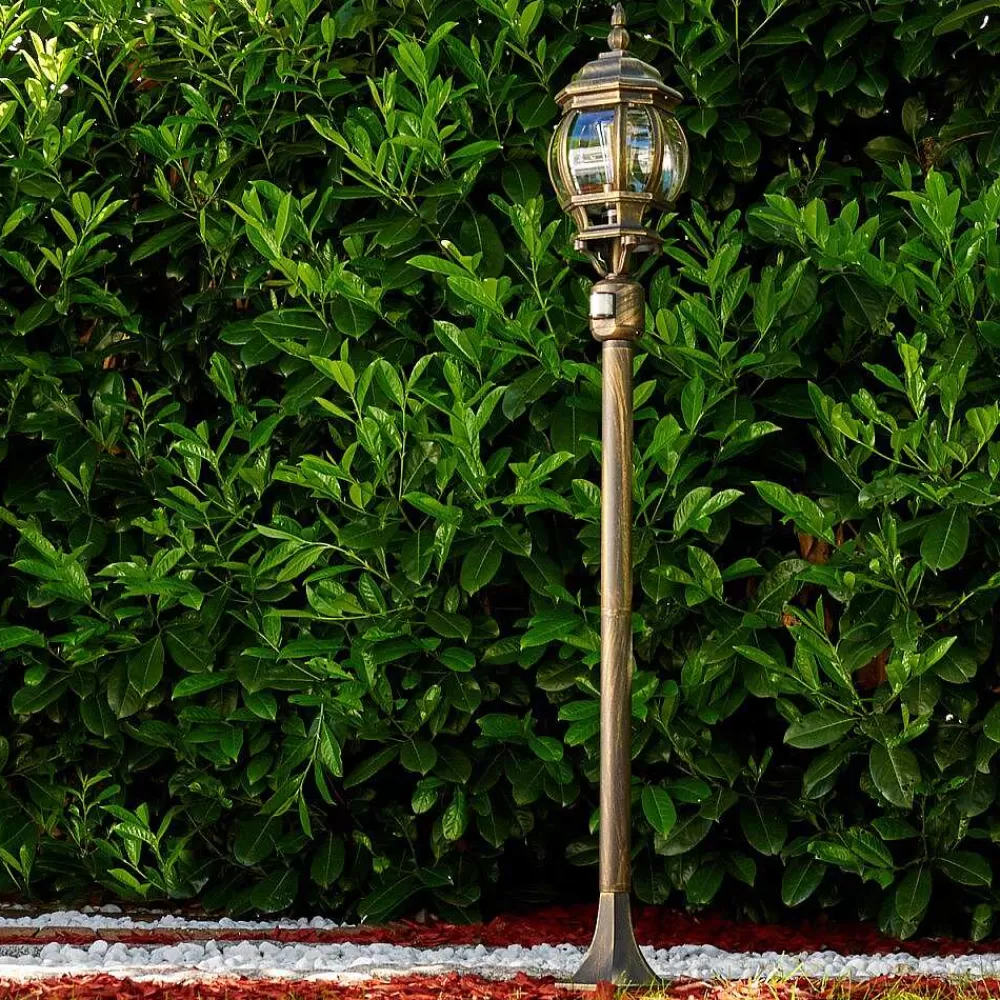 hofstein Lampadaire Exterieur Lentua Brun Dore, 1 Lumiere, Detecteur De Mouvement