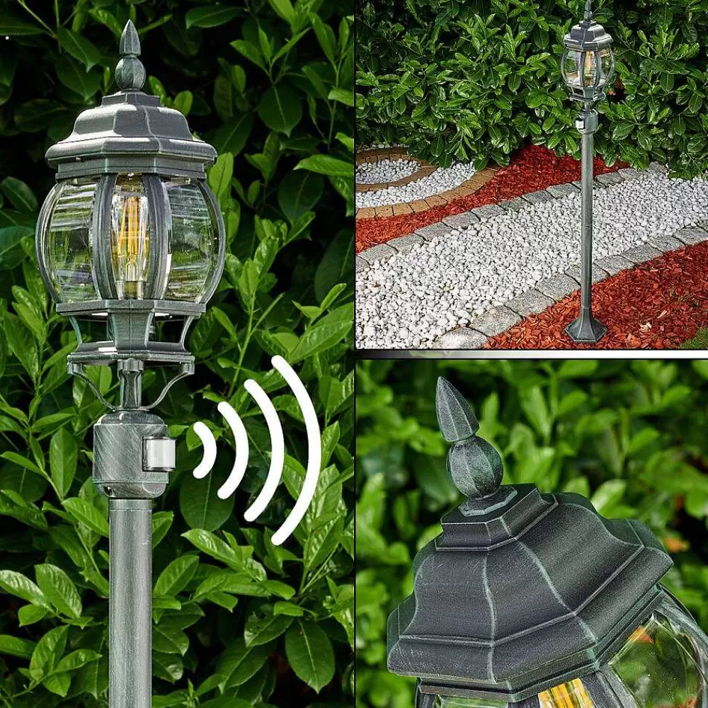 hofstein Lampadaire Exterieur Lentua Vert, Noir, 1 Lumiere, Detecteur De Mouvement
