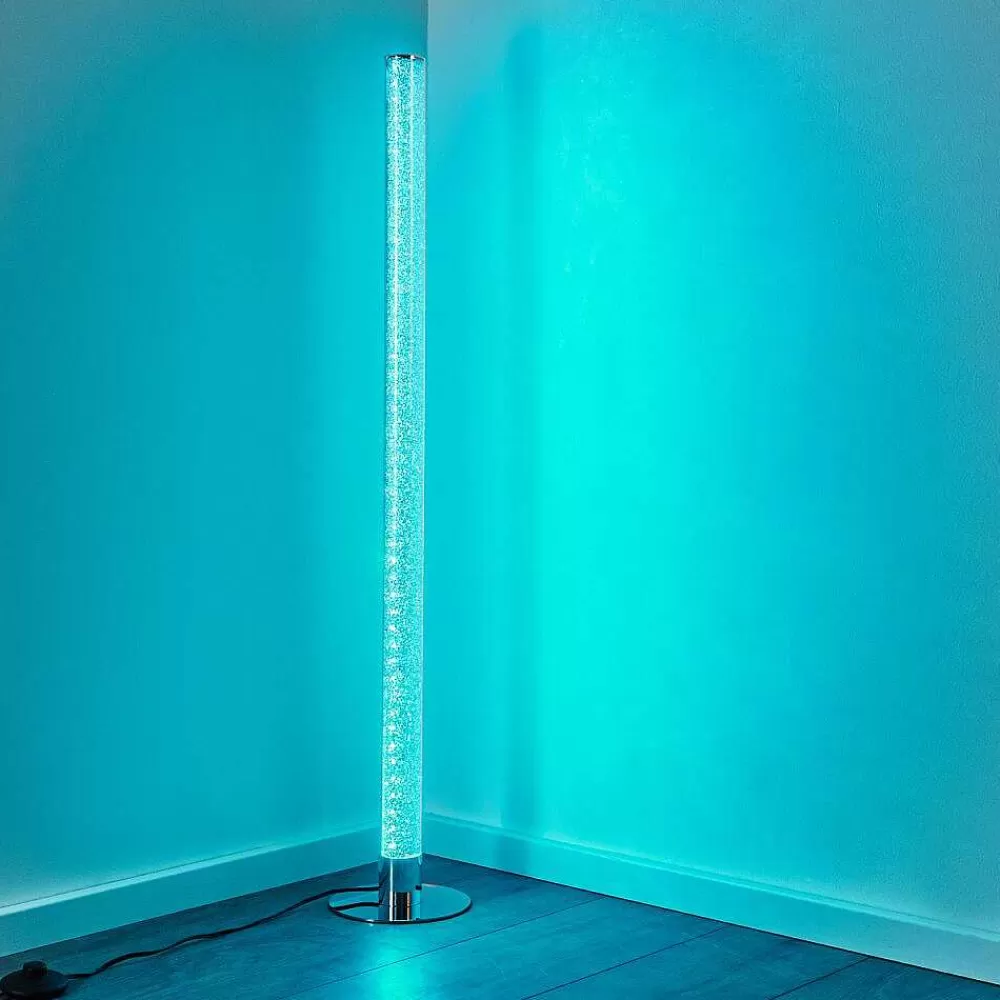 hofstein Lampadaire Flaut Led Chrome, 1 Lumiere, Telecommandes, Changeur De Couleurs