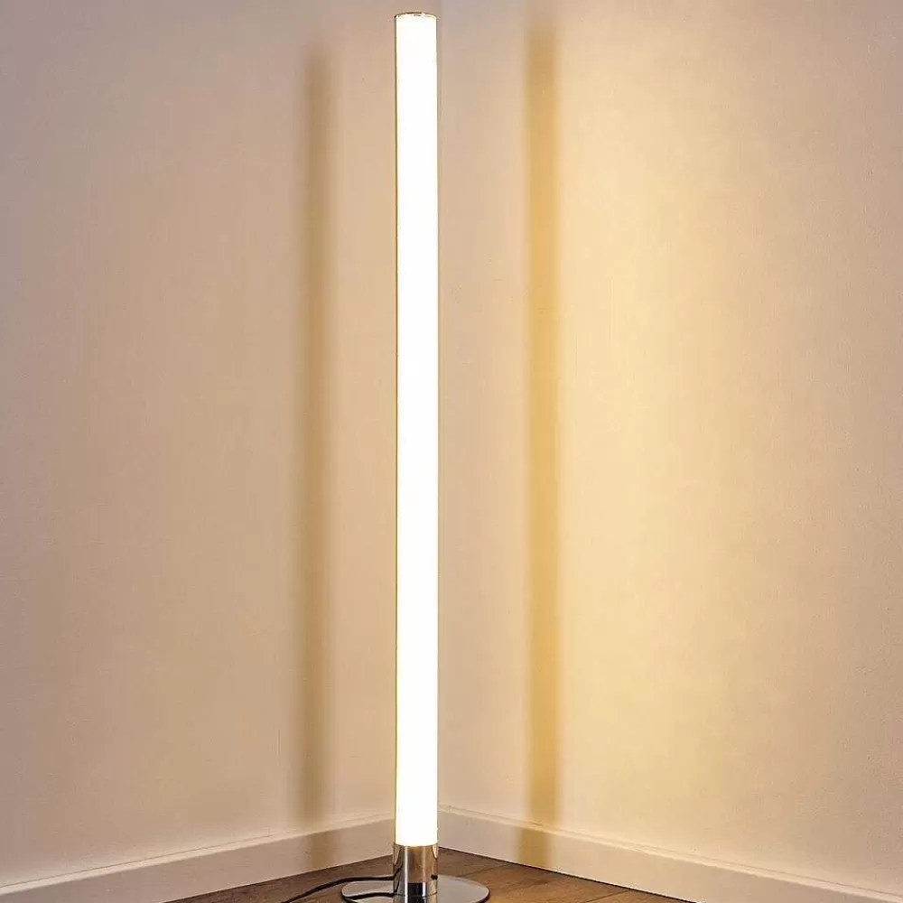 hofstein Lampadaire Flaut Led Chrome, 1 Lumiere, Telecommandes, Changeur De Couleurs