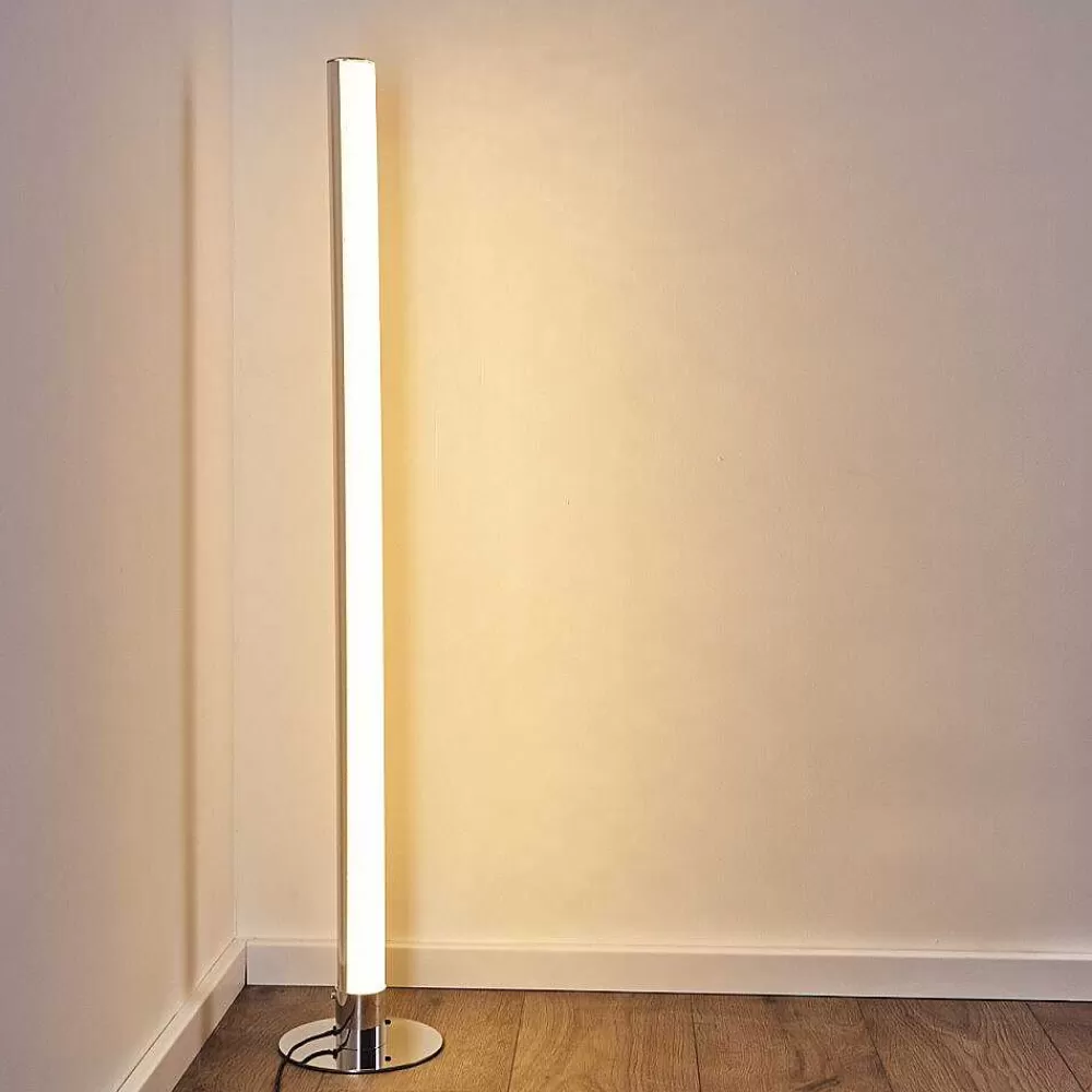 hofstein Lampadaire Flaut Led Chrome, 1 Lumiere, Telecommandes, Changeur De Couleurs
