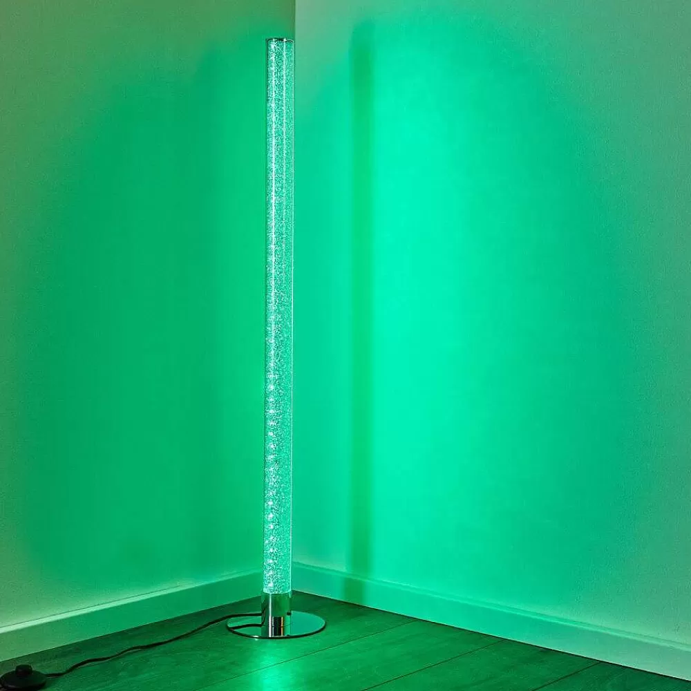 hofstein Lampadaire Flaut Led Chrome, 1 Lumiere, Telecommandes, Changeur De Couleurs