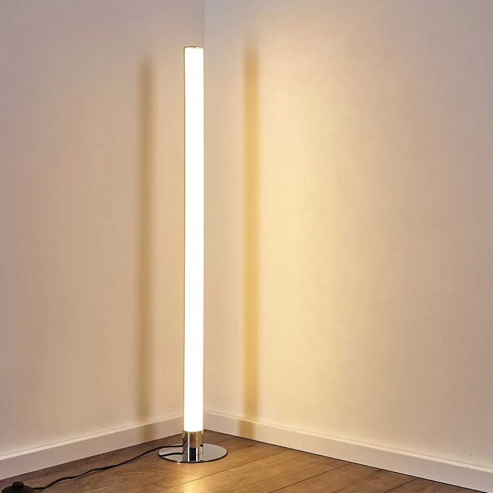 hofstein Lampadaire Flaut Led Chrome, 1 Lumiere, Telecommandes, Changeur De Couleurs