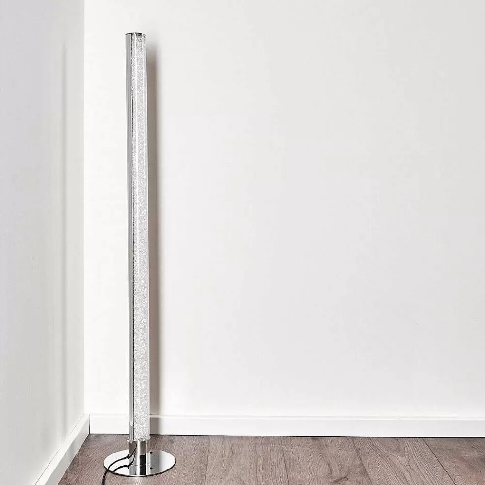 hofstein Lampadaire Flaut Led Chrome, 1 Lumiere, Telecommandes, Changeur De Couleurs