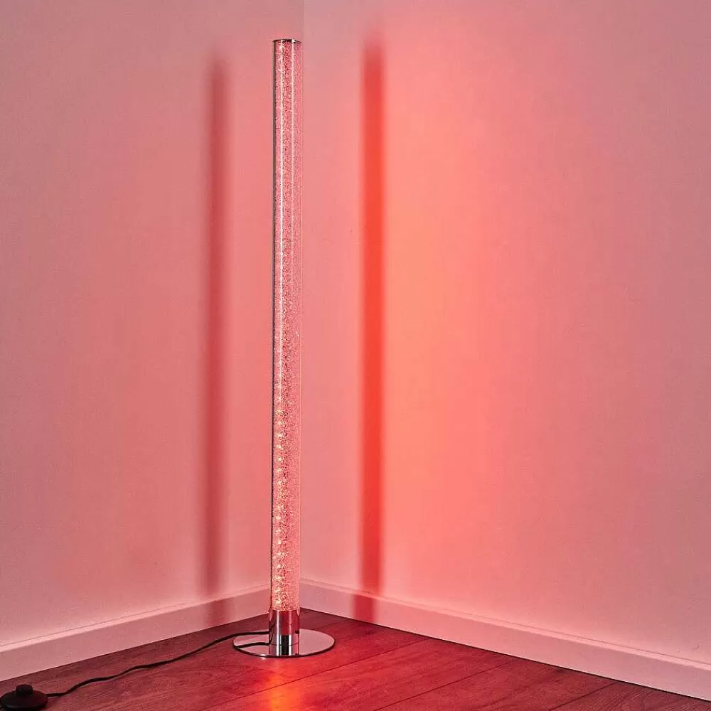 hofstein Lampadaire Flaut Led Chrome, 1 Lumiere, Telecommandes, Changeur De Couleurs