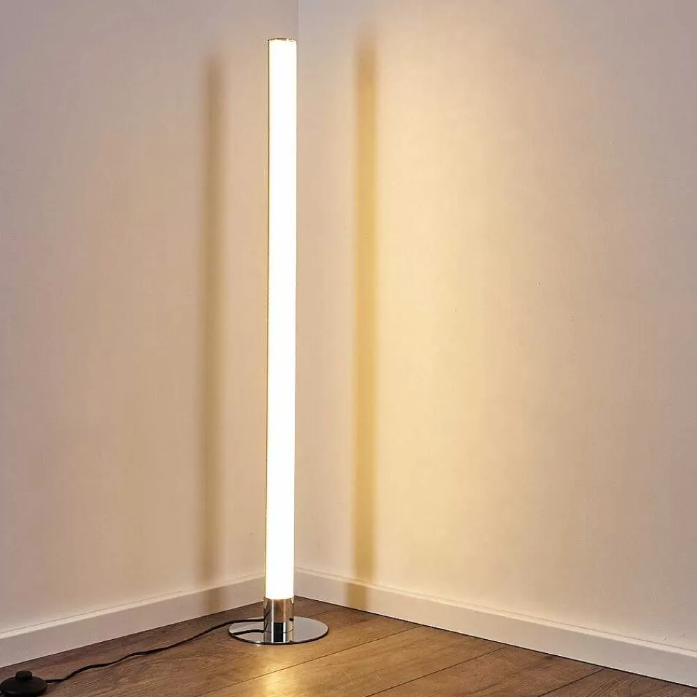 hofstein Lampadaire Flaut Led Chrome, 1 Lumiere, Telecommandes, Changeur De Couleurs