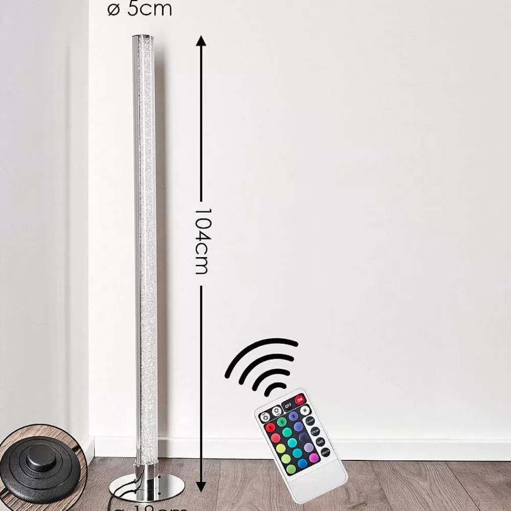 hofstein Lampadaire Flaut Led Chrome, 1 Lumiere, Telecommandes, Changeur De Couleurs