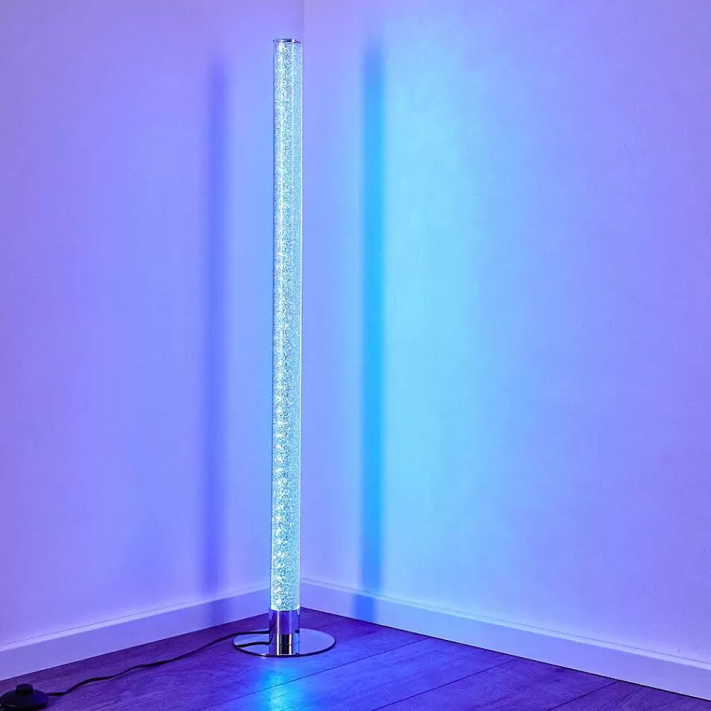 hofstein Lampadaire Flaut Led Chrome, 1 Lumiere, Telecommandes, Changeur De Couleurs