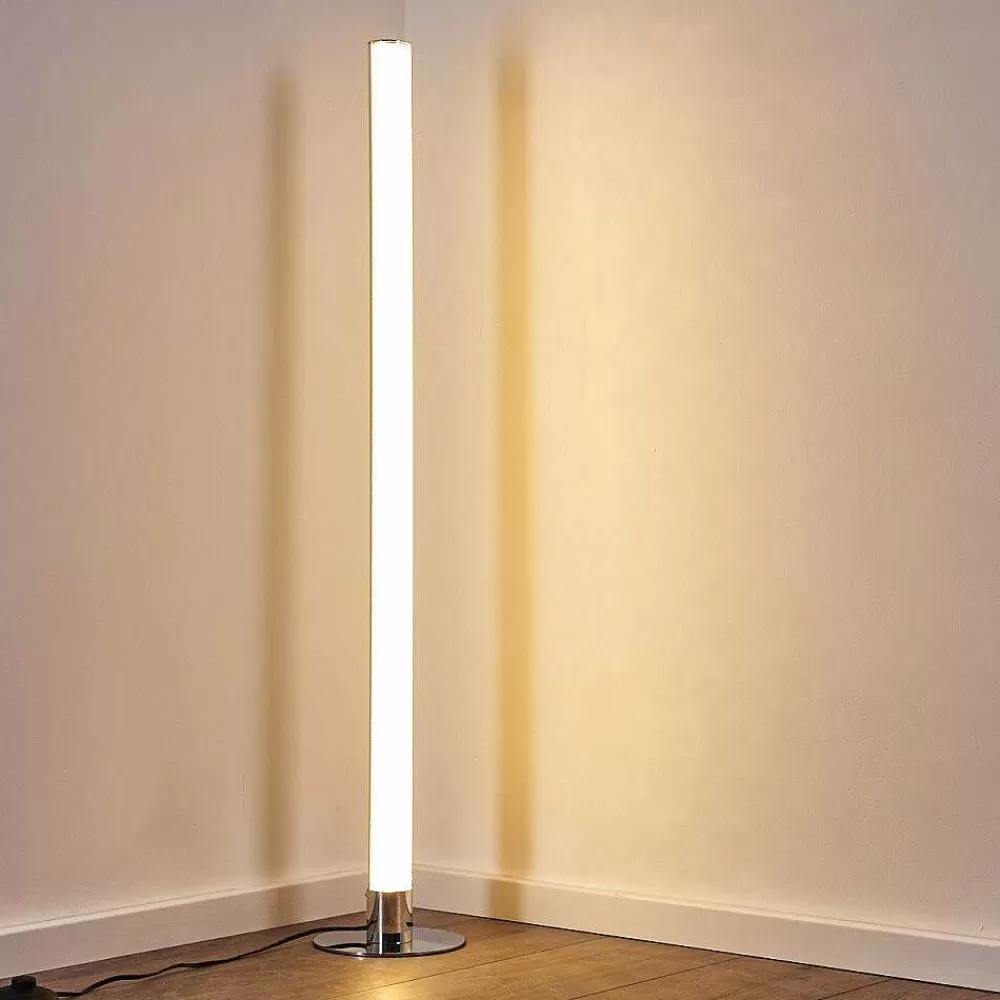 hofstein Lampadaire Flaut Led Chrome, 1 Lumiere, Telecommandes, Changeur De Couleurs