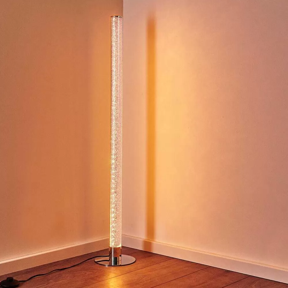 hofstein Lampadaire Flaut Led Chrome, 1 Lumiere, Telecommandes, Changeur De Couleurs