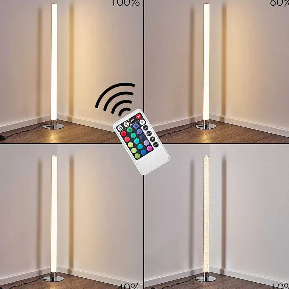 hofstein Lampadaire Flaut Led Chrome, 1 Lumiere, Telecommandes, Changeur De Couleurs