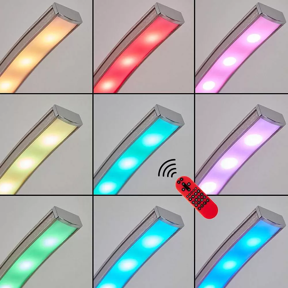 hofstein Lampadaire Gamsen Led Nickel Mat, 3 Lumieres, Telecommandes, Changeur De Couleurs