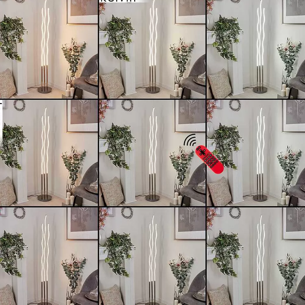hofstein Lampadaire Gamsen Led Nickel Mat, 3 Lumieres, Telecommandes, Changeur De Couleurs