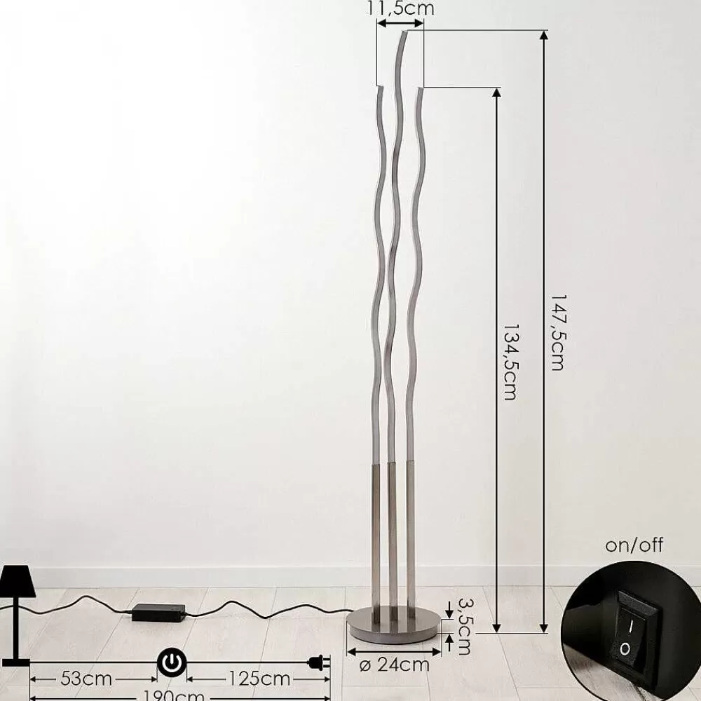 hofstein Lampadaire Gamsen Led Nickel Mat, 3 Lumieres, Telecommandes, Changeur De Couleurs