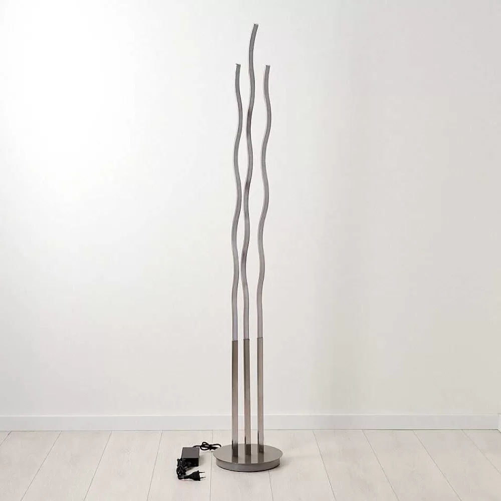 hofstein Lampadaire Gamsen Led Nickel Mat, 3 Lumieres, Telecommandes, Changeur De Couleurs