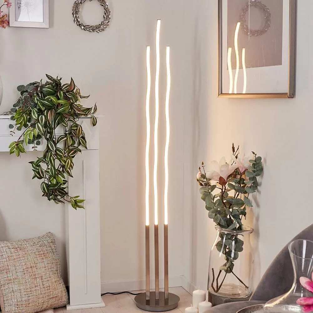 hofstein Lampadaire Gamsen Led Nickel Mat, 3 Lumieres, Telecommandes, Changeur De Couleurs