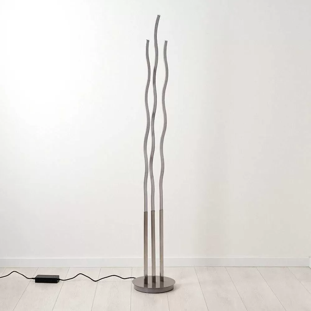 hofstein Lampadaire Gamsen Led Nickel Mat, 3 Lumieres, Telecommandes, Changeur De Couleurs