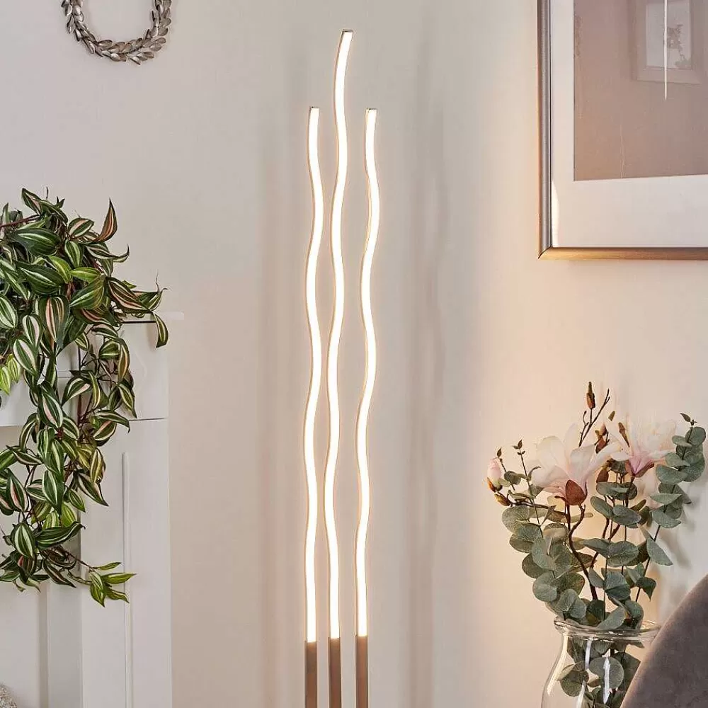 hofstein Lampadaire Gamsen Led Nickel Mat, 3 Lumieres, Telecommandes, Changeur De Couleurs