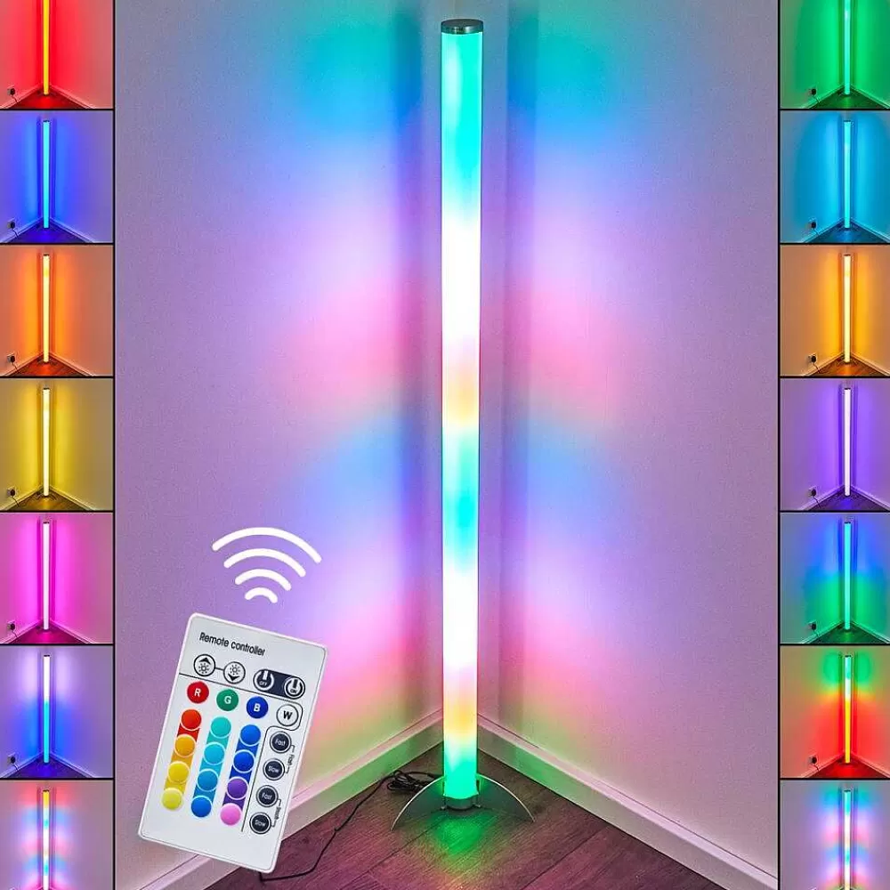 hofstein Lampadaire Led Rgb Globo Rocky Argente, 1 Lumiere, Telecommandes, Changeur De Couleurs