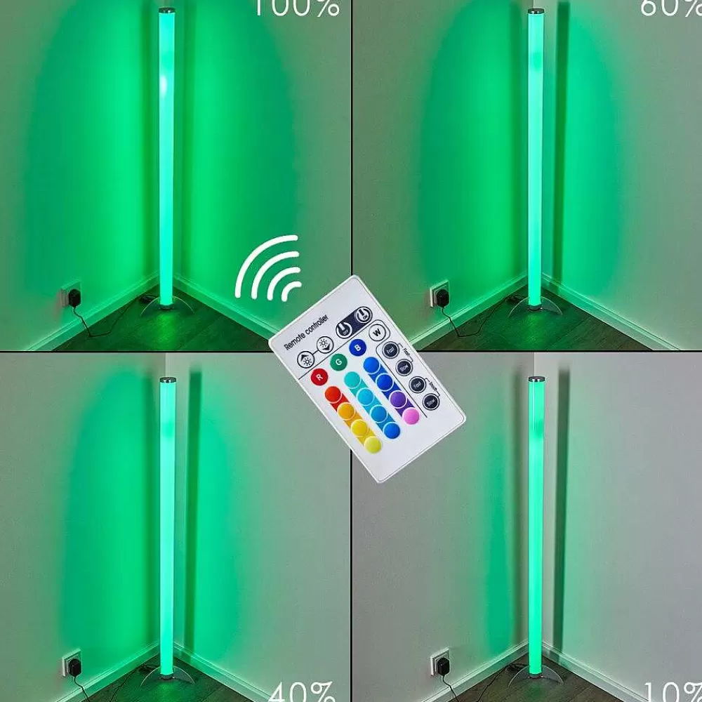 hofstein Lampadaire Led Rgb Globo Rocky Argente, 1 Lumiere, Telecommandes, Changeur De Couleurs