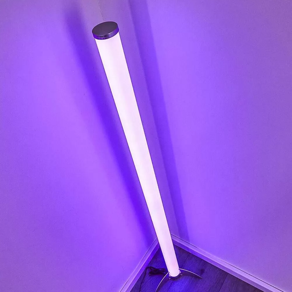 hofstein Lampadaire Led Rgb Globo Rocky Argente, 1 Lumiere, Telecommandes, Changeur De Couleurs