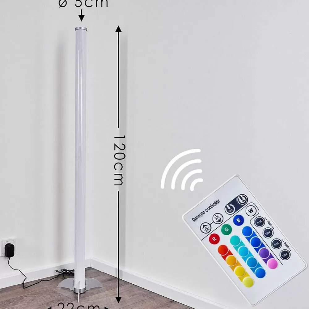 hofstein Lampadaire Led Rgb Globo Rocky Argente, 1 Lumiere, Telecommandes, Changeur De Couleurs
