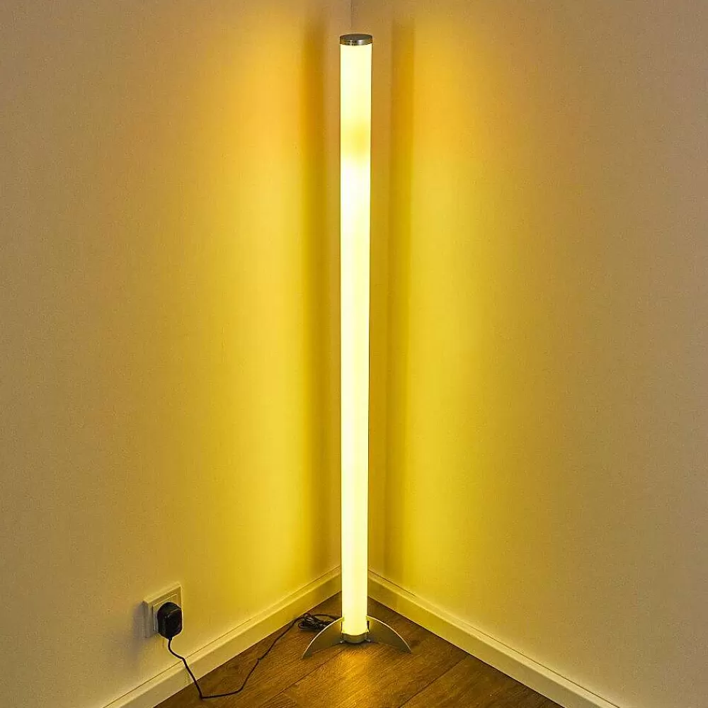 hofstein Lampadaire Led Rgb Globo Rocky Argente, 1 Lumiere, Telecommandes, Changeur De Couleurs