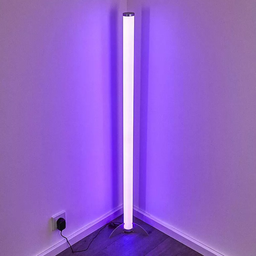 hofstein Lampadaire Led Rgb Globo Rocky Argente, 1 Lumiere, Telecommandes, Changeur De Couleurs