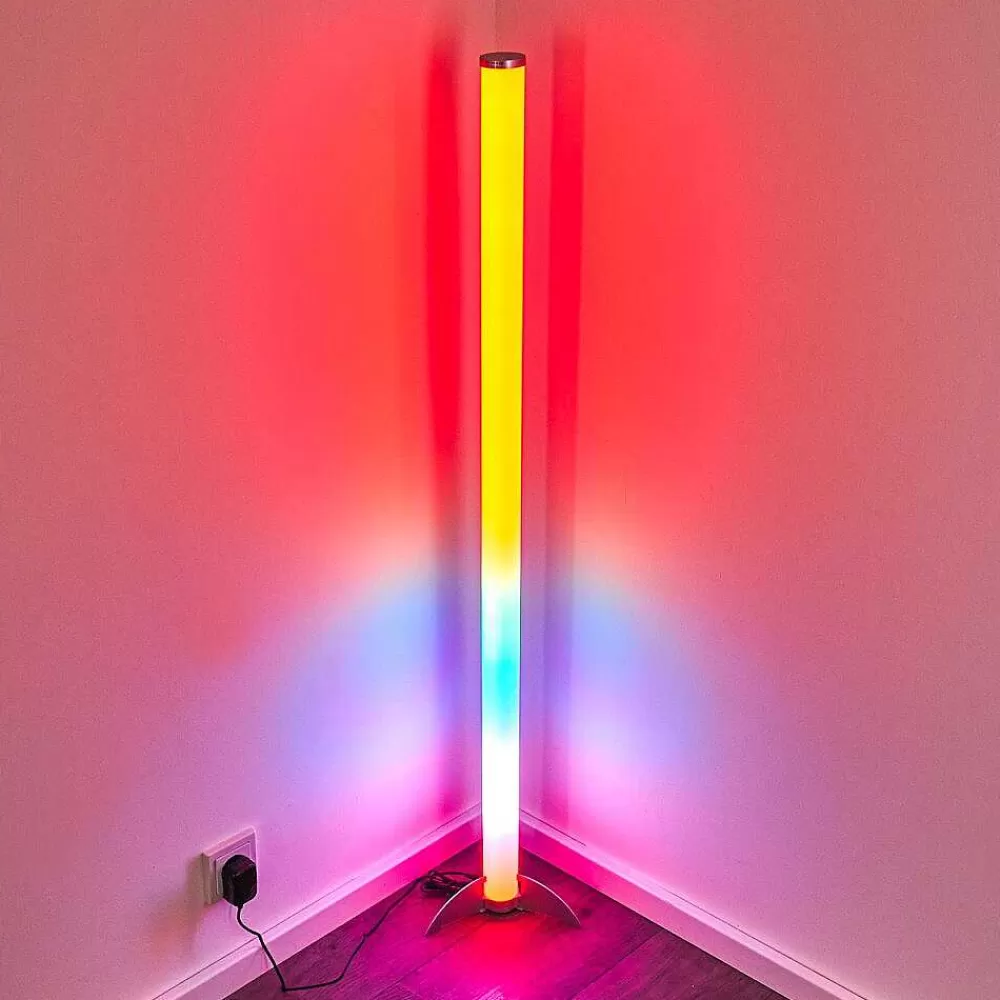 hofstein Lampadaire Led Rgb Globo Rocky Argente, 1 Lumiere, Telecommandes, Changeur De Couleurs