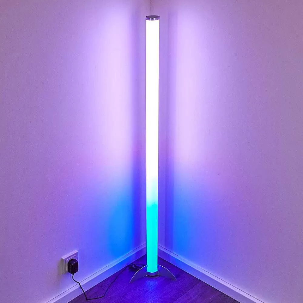 hofstein Lampadaire Led Rgb Globo Rocky Argente, 1 Lumiere, Telecommandes, Changeur De Couleurs
