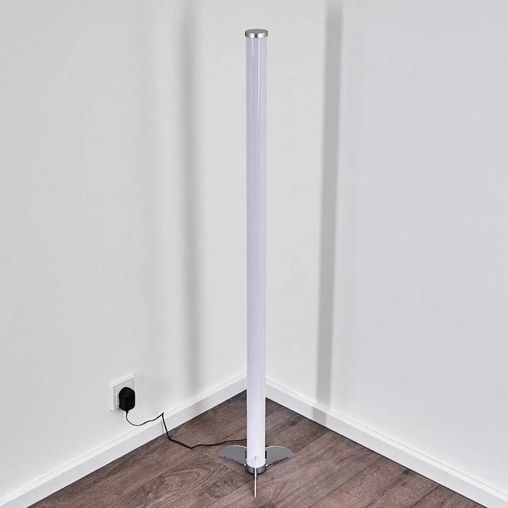 hofstein Lampadaire Led Rgb Globo Rocky Argente, 1 Lumiere, Telecommandes, Changeur De Couleurs