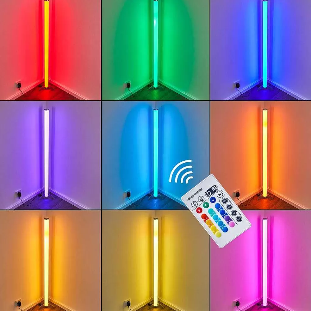 hofstein Lampadaire Led Rgb Globo Rocky Argente, 1 Lumiere, Telecommandes, Changeur De Couleurs